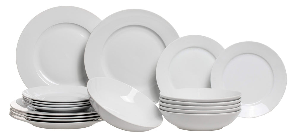 Studio Tavola Geschirrset Weiß - 18-teilig / 6 Personen - 6 Speiseteller, 6 Suppenteller und 6 Frühstücksteller